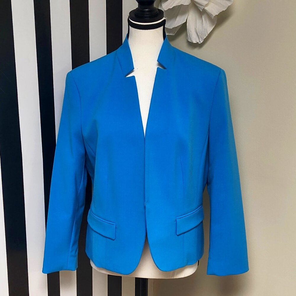 Nine West: Baby Blue Blazer Top Button Sleeves Size 10 - Picture 2 of 5
